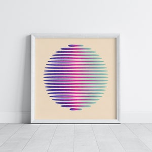 Pink and Blue Orb Abstract Risograph Print, Colorful Wall Decor, Digital Illustration Print image 2