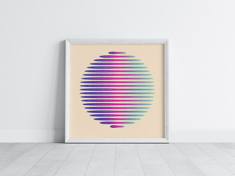 Pink and Blue Orb Abstract Risograph Print, Colorful Wall Decor, Digital Illustration Print image 2