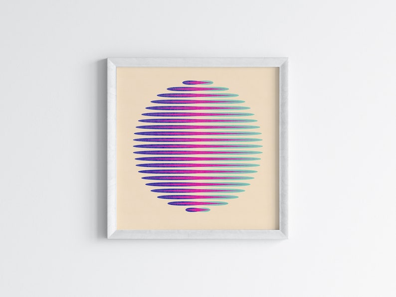 Pink and Blue Orb Abstract Risograph Print, Colorful Wall Decor, Digital Illustration Print image 3