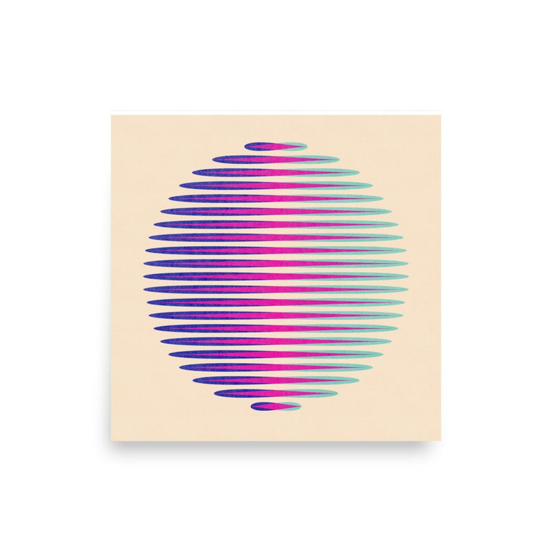 Pink and Blue Orb Abstract Risograph Print, Colorful Wall Decor, Digital Illustration Print image 4