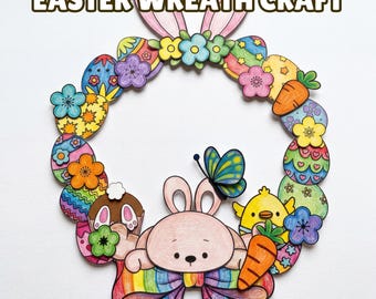 Attività di ghirlanda pasquale per bambini da colorare, ritagliare e incollare, coniglietto pasquale stampabile, uova di carta, lavoretti per bambini in età prescolare, asilo nido, scuola materna