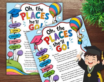 Oh The Places You’ll Go Book Signing Request for Teacher Kids Graduation Keepsake Gift End of Year Teacher Memory Book Printable Insert PDF