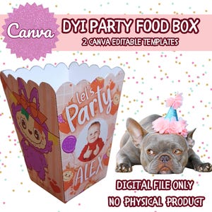 Custom DYI Labubu Food Box | Lafufu Printable Popcorn French Fries Nuggets Box | Editable Labubu Theme Birthday Kawaii Party Favors Fan Art