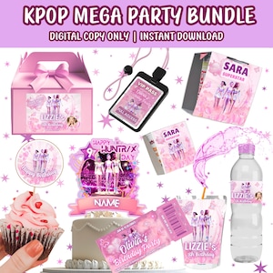 Kpop Demons Hunter Mega Birthday Party Bundle | Custom Huntrix Party Set | Kpop Ticket Invite, VIP Pass, Cake Topper, Assorted Party Favors