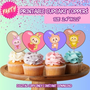 Printable Labubu Cupcake Toppers | DYI Lafufu Kawaii Birthday Decorations | Labubu Theme Party Favors Tags | Colorful Labubu Party Decor