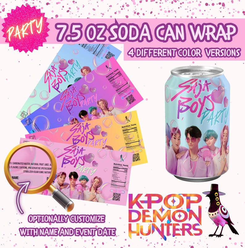 Kpop Demon Hunters Printable | Kpop Saja Boys Soda Pop Can Wrap Wrapper ...