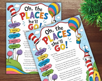Oh The Places You’ll Go Book Signing Request for Teacher Kids Graduation Keepsake Gift End of Year Teacher Memory Book Printable Insert PDF