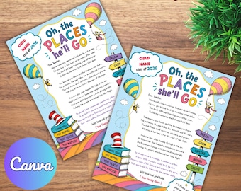 Oh The Places She/He’ll Go Teacher Book Signing Request, End of Year Graduation Keepsake Gift for Kids, Teacher Memory Book Printable Insert