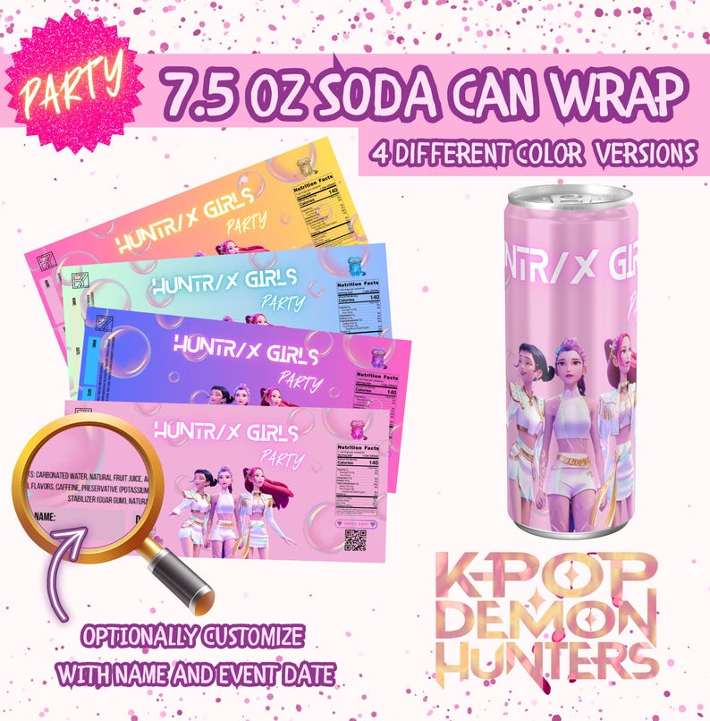 Kpop Huntrix Girls Soda Pop Can Wrap Label | Kpop Demon Hunter ...