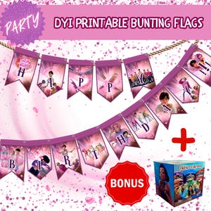 DYI Saja Boys Happy Birthday Bunting Flags | K-Pop Demon Hunter Party Banner Printable | Saja Boys KPop Party Decor | KPop Birthday Party