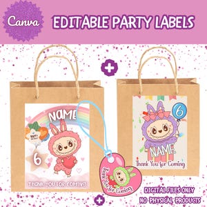Editale Labubu Labels Party Set | Custom Lafufu Printable Bag Labels Thank You Tags | Custom Labubu Theme Bday Kawaii Party Favors Fan Art