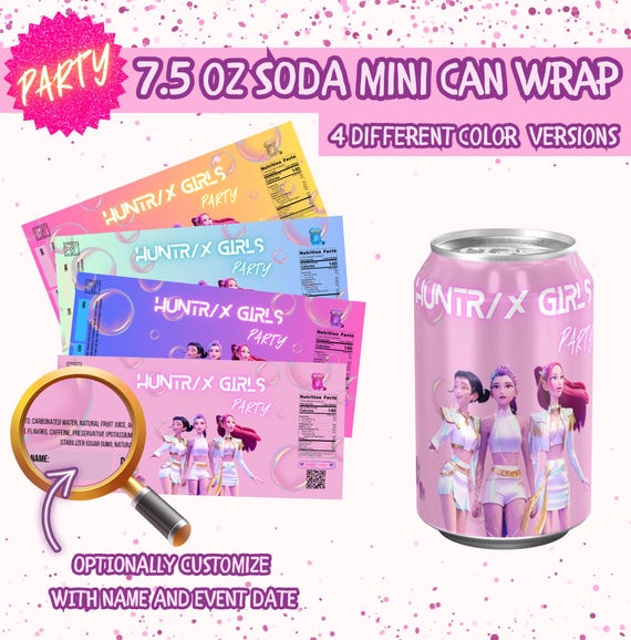 Kpop Huntrix Girls Soda Pop Mini Can Wrap Label | K Pop Demons