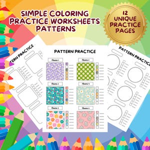 Coloring Practice Worksheets, Simple Pattern Practice Pages, Pattern Color Charts, Blank Layouts for Patterns, Printable PDF Coloring Guide