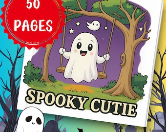 Spooky Cutie Coloring Book | Bold and Easy Halloween Coloring Illustrations | 50 Cute Cozy Comfy Ghost Pages | Hygge Cosy Book | Instant PDF