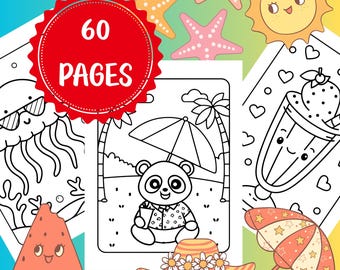 Libro para colorear de verano kawaii: 60 páginas imprimibles estilo anime (Descarga PDF)