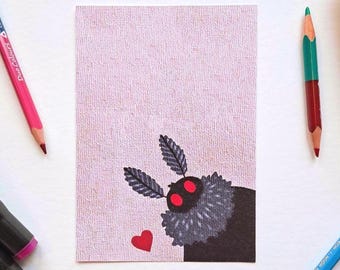 Cute Mothman Postcard, Cryptid Fanart Print (A6 Size)