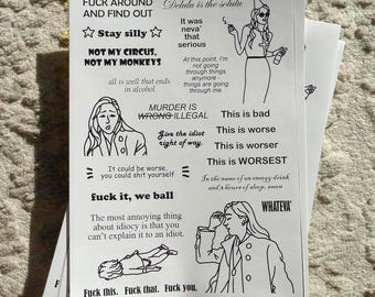 Meme Sticker Sheet, Funny Quote Art | Glossy A5 Decals Millenial Humour