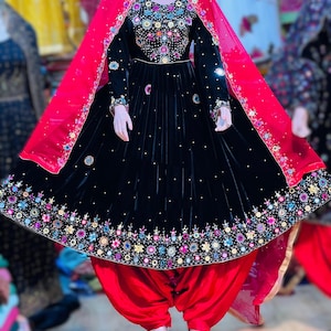 Afghan Velvet Party Dress: Kuchi Embroidery, 3-Piece Outfit