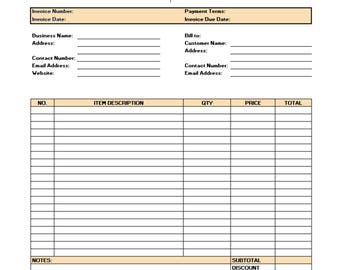 Modello di fattura di vendita modificabile, foglio di calcolo per il monitoraggio delle piccole imprese (download digitale)