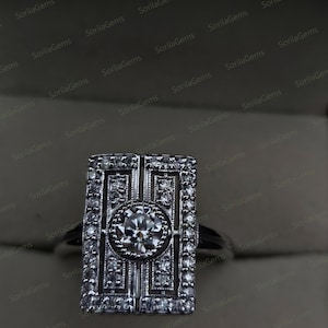 Vintage Art Deco Moissanite Engagement Ring, Rectangular Halo Minimalist Bridal Ring for Women