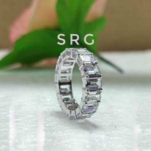 Emerald Cut Moissanite Diamond Band, 925 Sterling Silver Ring, Birthday Gift For Her, Anniversary Gift, Handmade Jewelry, Full Eternity Band