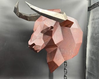 Wall Sculpture Bull Head from Steel, Handmade Sculptures, Modern Art Pieces, Welded Steel Art, Decorative Sculpture for Barbeque Area