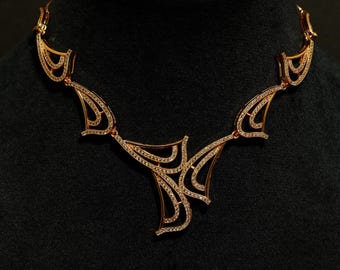 Elegant Designer Gold-Plated Necklace with Cubic Zirconia Stones – Statement Jewelry for Women