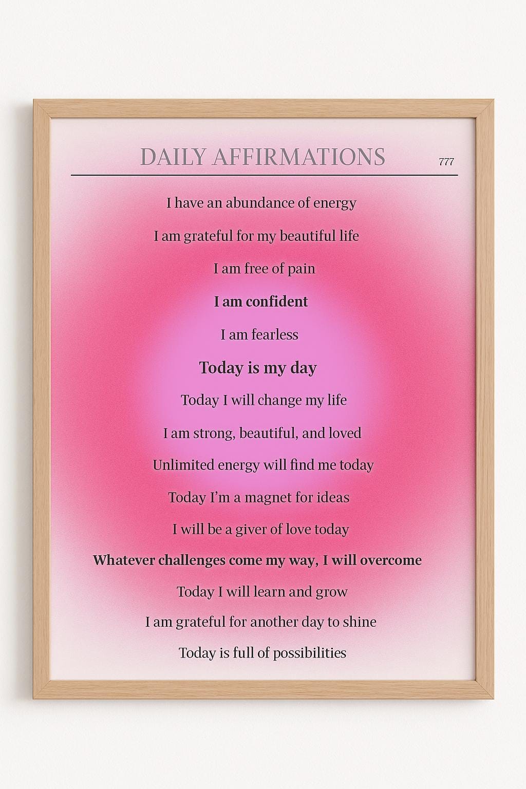 Daily Affirmations Wall Art Pink Aura | Self Love Manifestation ...