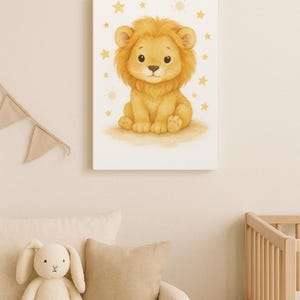 Baby Lion Watercolor Canvas Print, Jungle Safari Nursery Wall Art, Baby Shower Gift, Animal Lover Decor, Kids Room Decoration