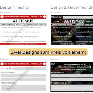 Autisme-ID-kaart om af te drukken – Noodkaart voor kinderen en volwassenen (PDF, 2 ontwerpen) | ID-kaart voor dagelijks gebruik, school, dokter, politie