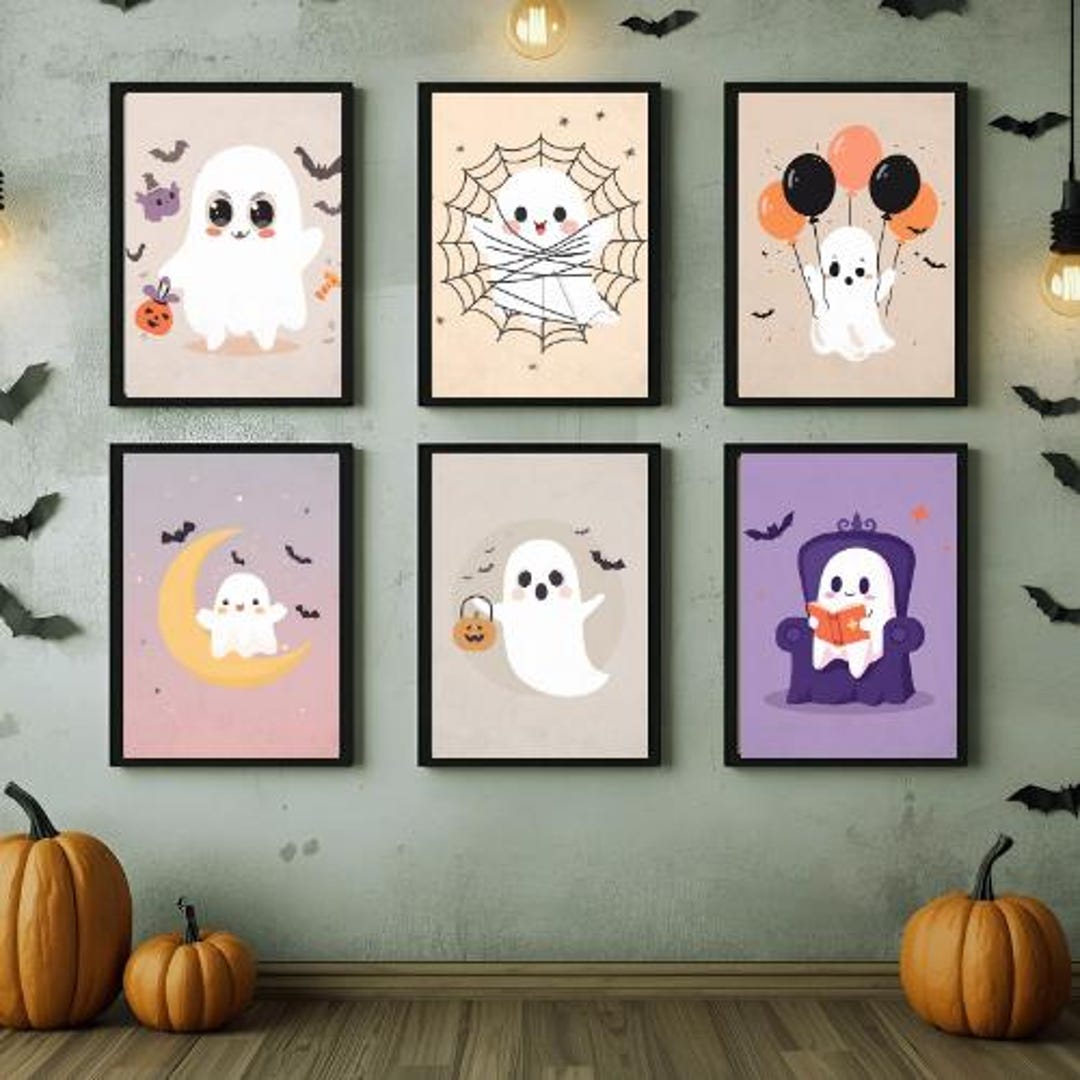 Printable Halloween Decor Wall Art – Cute Ghost Digital Wall Art Bundle ...