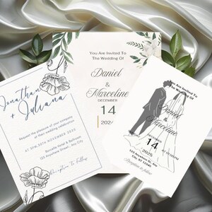 Elegante paquete de tarjetas de invitación de boda: 3 plantillas editables y diseños imprimibles de descarga instantánea.