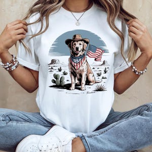 Retro Cowboy Dog 4th of July Shirt: Western USA Tee