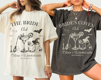 Camiseta de despedida de soltera de bruja: Aquelarre de novias espeluznante, boda de Halloween