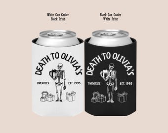 Funny Skeleton "Death To Twenties" Can Cooler: Gothic 30th Birthday Party Favor