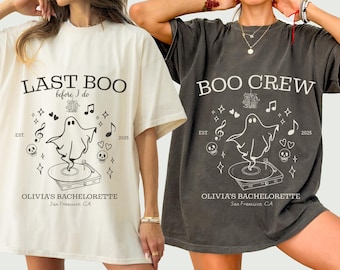 Camisetas de despedida de soltera espeluznantes: "Último abucheo antes del abucheo", equipo de abucheos - Novia de Halloween