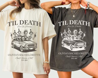Camiseta de despedida de soltera con coche esqueleto: camiseta gótica de novia de Halloween