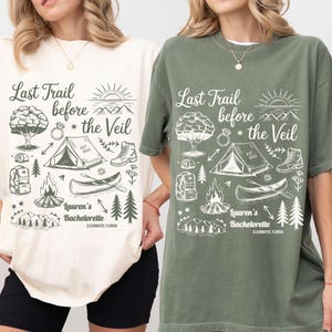 Custom Camp Bachelorette Party Comfort Colors Shirt: Hiking Bride & Girls Trip