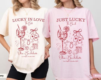 Camiseta para despedida de soltera "Suerte en el amor": Top a juego de Vegas Bride Squad