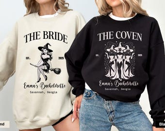 Witch Bachelorette Sweatshirt Halloween Bride & Coven Retro Crewneck for Bridal Party