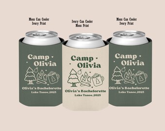 Camp Bachelorette Can Cooler, Retro Camping Drink Sleeve for Bride and Bridesmaids