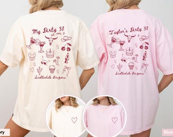 Camiseta de cumpleaños número 30, Camiseta "My Dirty Thirty", Camiseta personalizada para fiesta de cumpleaños número 30, Conjunto de cumpleaños para viaje de chicas, Camiseta de cumpleaños personalizada