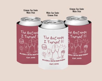 Personalized Autumn Birthday Can Cooler: Fall Party Favor