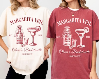 Camiseta de despedida de soltera con velo de margarita, camiseta de fiesta de novia con tequila, última margarita antes del matrimonio, camiseta personalizada para despedida de soltera.