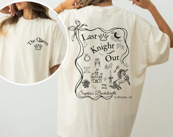 Last Knight Out Bachelorette Shirt, Personalized Medieval Bride Shirt, Fairytale Bridal Party Tee, Bride Tribe Matching, Custom Weekend Gift