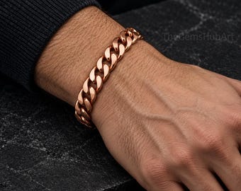 Men’s Copper Cuban Link Bracelet, Copper Curb Chain Jewelry, Bold Statement Bracelet, Handmade Copper Bracelet Jewelry, Gift for Him and Her