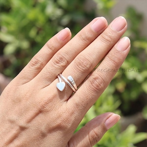 Adjustable Sterling Silver Ring, Minimalist Heart Wrap Ring, Open Band Heart Ring, Handmade Silver Jewelry, Gift for Her, Cute Dainty Ring