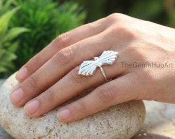 925 Sterling Silber Muschel Ring, Minimalistischer verstellbarer Ring, Ozean inspirierter Schmuck, handgemachter Silberring, Geschenk für sie, Strandschmuck