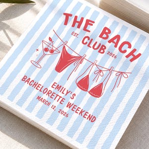 Personalized Beach Club Bachelorette Napkins, Bach Weekend Party Decor, Coastal Bride Theme, Custom Paper Napkins