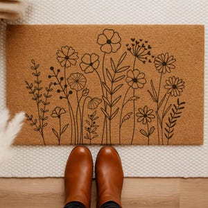 Floral Doormat • Boho Welcome Mat • Wildflower Entry Rug • Modern Front Porch Decor • Cottagecore Housewarming Gift